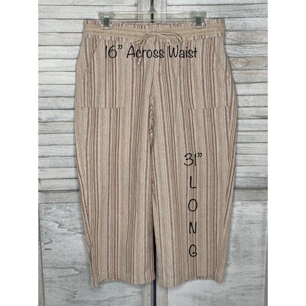 LEE Beige Pinstripe Linen Pants 10 Medium - Picture 2 of 6